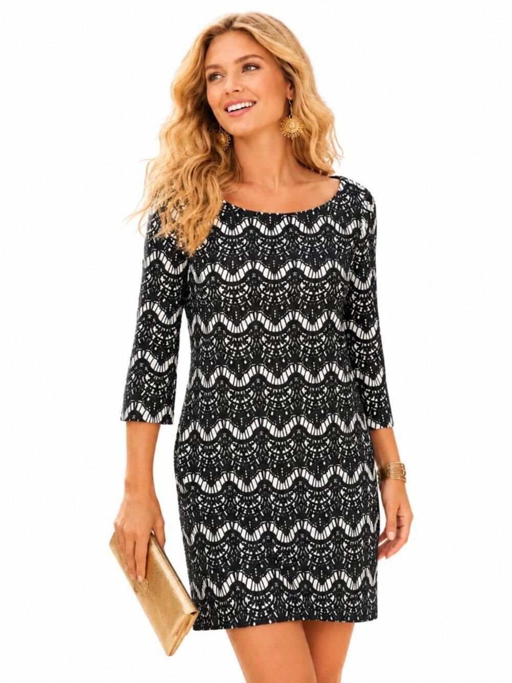 LILLY PULITZER Nikola Black & White Lace Detail Dress Size Small Event Wedding